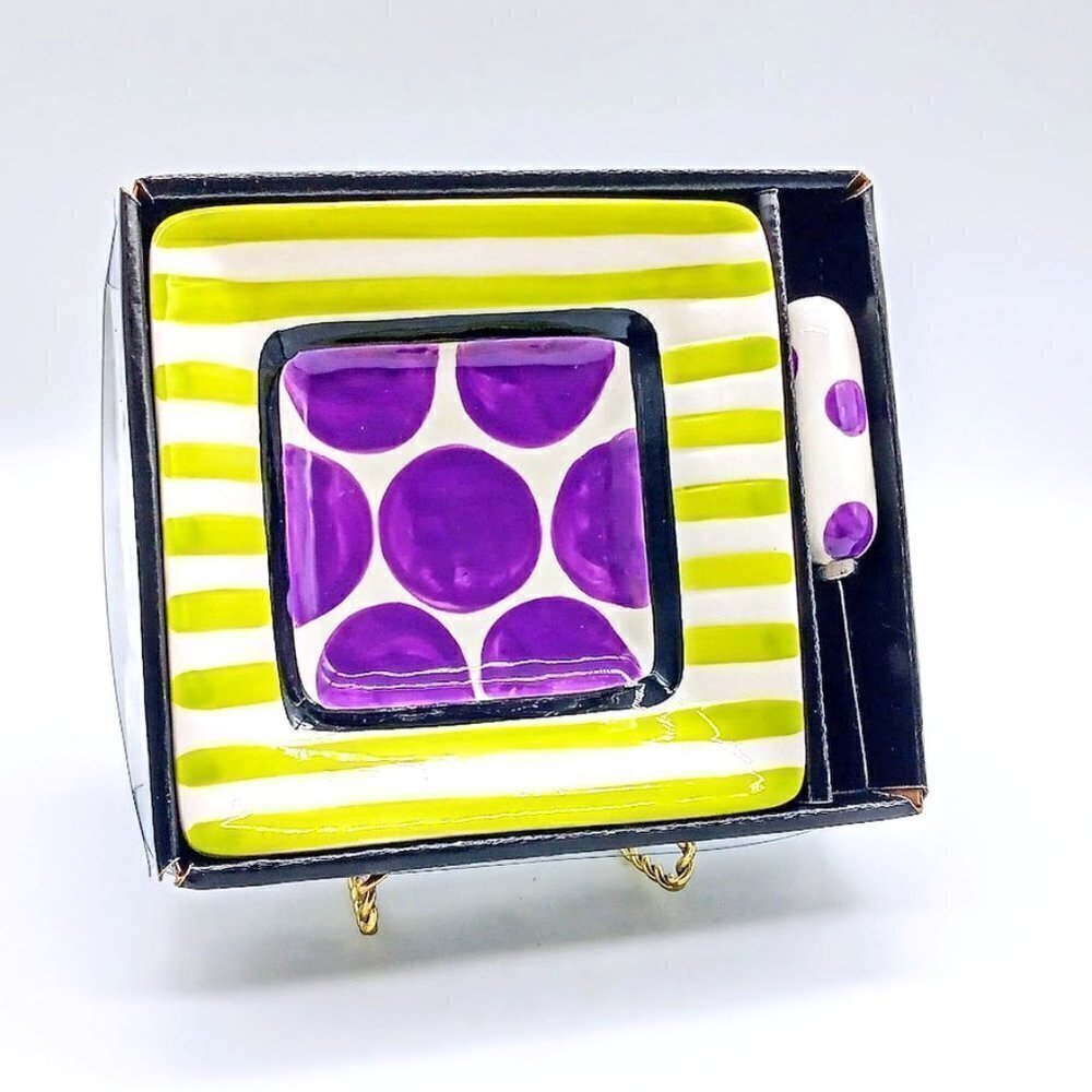 Dennis East International Square Ceramic Dish & Spreader NIB